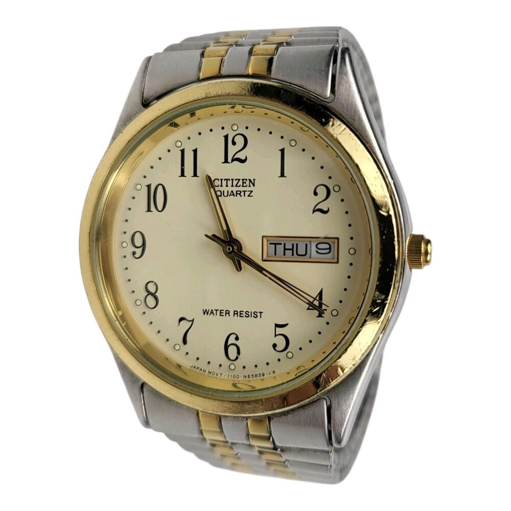 VTG Citizen Quartz Watch Japan 1100-S63910 HST Two Tone Gold Silver